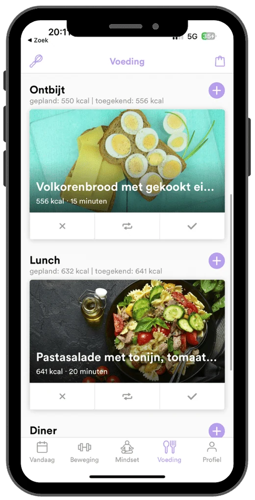 De Studio Omdat app op een telefoon, met het dagmenu